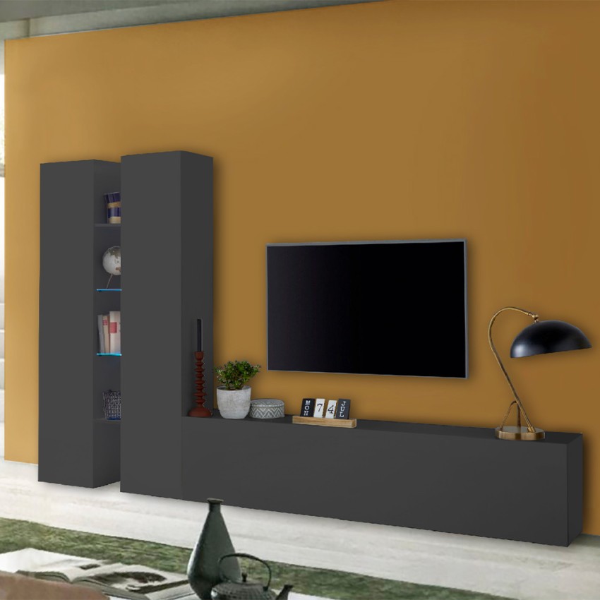 Moderne TV-Wohnwand 2 Schränke 4 Regale Grau Sage RT Aktion Moderne TV-Wohnwand 2 Schränke 4 Regale Grau Sage RT Aktion