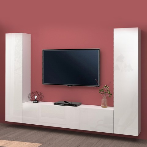 Meuble TV de salon moderne blanc 2 armoires Vibe WH Promotion