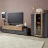 Moderne Wohnwand in Schwarz und Holz mit TV-Schrank und Vitrine Woud AP Aktion