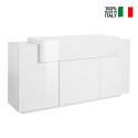 Buffet cuisine et salon blanc moderne design 160cm 3 placards Corona Side Lacq Vente