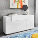 Buffet cuisine et salon blanc moderne design 160cm 3 placards Corona Side Lacq Réductions