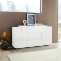 Buffet cuisine et salon blanc moderne design 160cm 3 placards Corona Side Lacq Promotion