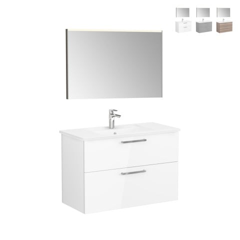 Meuble de salle de bain suspendu vasque 100cm 2 tiroirs miroir LED Root VitrA L Promotion