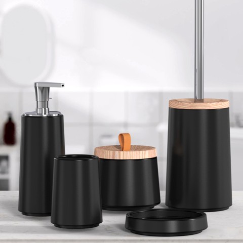 Ensemble d'accessoires de salle de bain en céramique noire porte-savon distributeur de porte-brosse Sidian Promotion