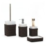 Badaccessoires Set: Seifenschale, Zahnputzbecher, Seifenspender und Toilettenbürste aus Rattan und weißer Keramik  Rattan Verkau