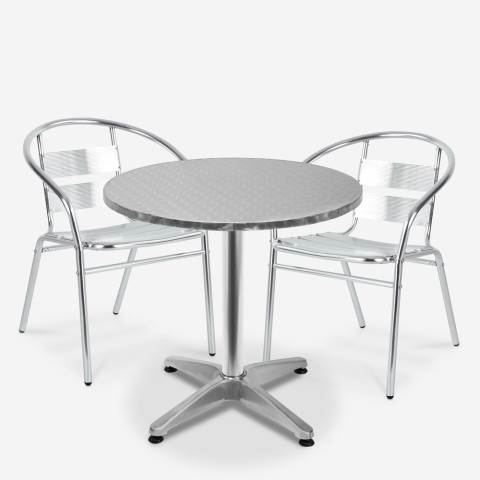 Set tavolo rotondo 70cm con 2 sedie alluminio bar giardino esterno Fizz Promozione