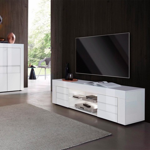 Glänzend weiß moderne TV-Ständer 2 Türen 180cm Grande Easy Aktion