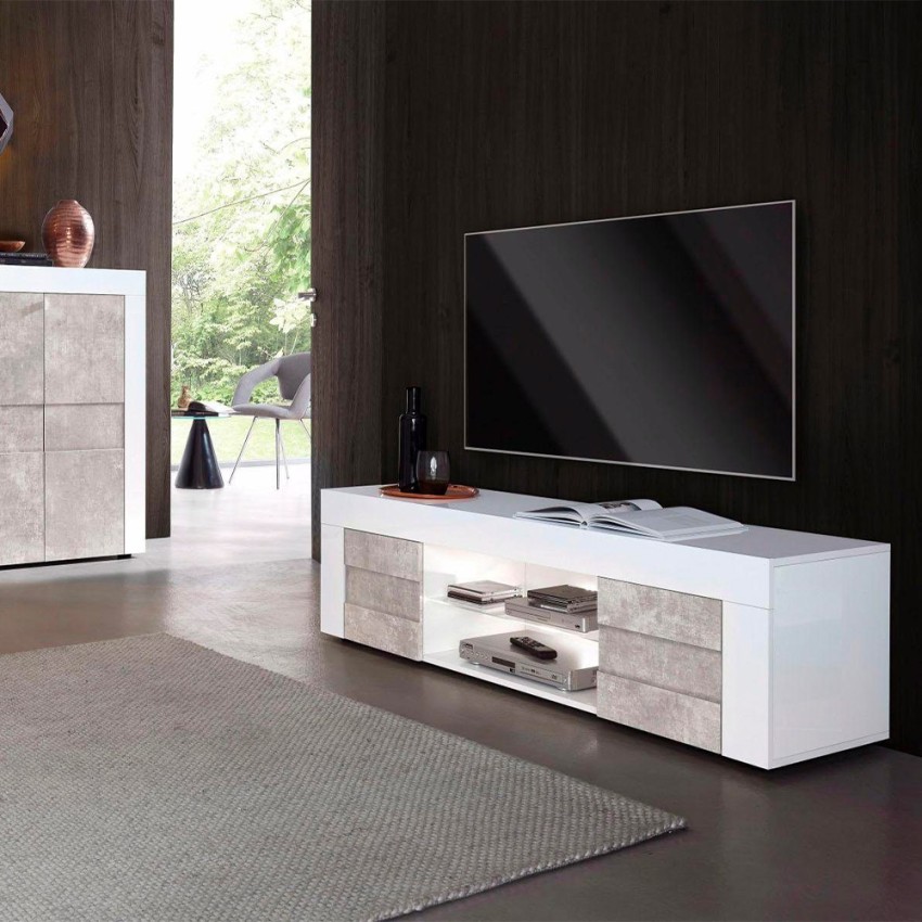 Dorian BP mobile soggiorno porta TV legno anta ribalta bianco lucido