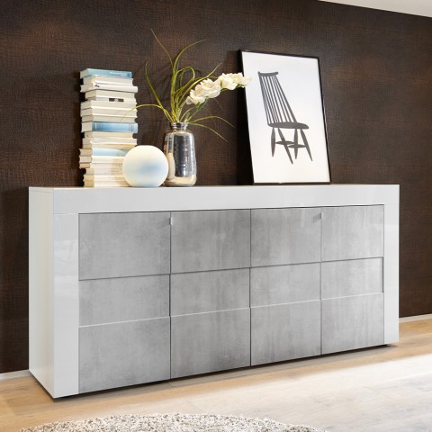 Buffet moderne 4 portes 180 cm blanc gris salon Scept L Easy Promotion