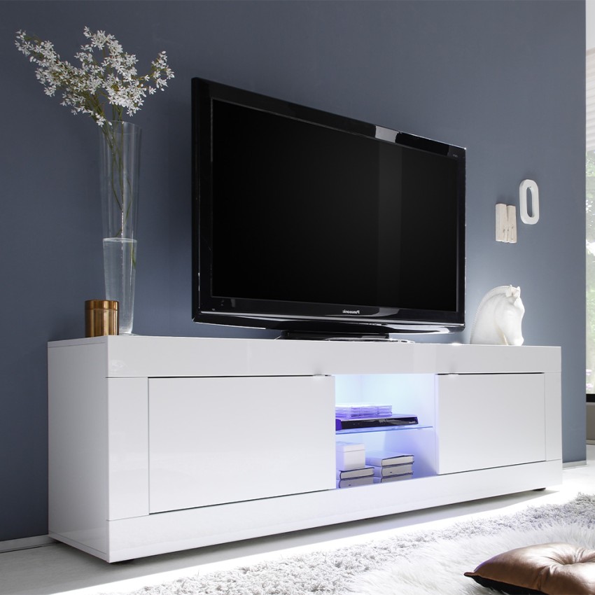 Moderner TV-Schrank Weiß Hochglanz mit 2 Türen Nolux Wh Basic Aktion Moderner TV-Schrank Weiß Hochglanz mit 2 Türen Nolux Wh Basic Aktion
