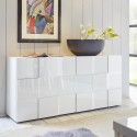 Buffet design à carreaux 3 portes en bois blanc brillant Dama Wh S Promotion