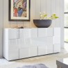 Buffet design à carreaux 3 portes en bois blanc brillant Dama Wh S Promotion