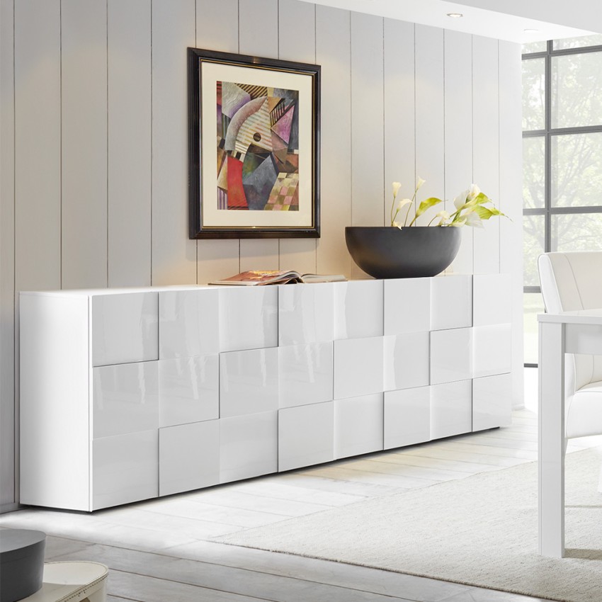 Moderne Anrichte, 4 Türen, Hochglanz Weiß, 241 cm, Dama Wh XL Aktion Moderne Anrichte, 4 Türen, Hochglanz Weiß, 241 cm, Dama Wh XL Aktion