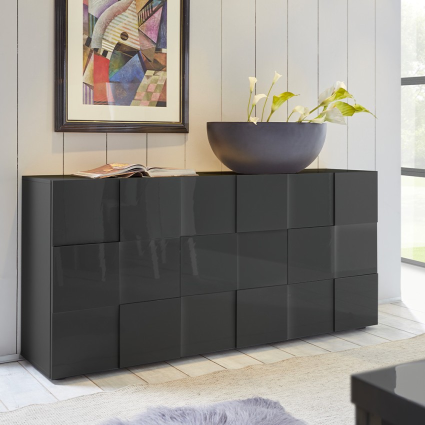 Anrichte Küche 3 Türen modern kariert anthrazit Dama Rt S Aktion Anrichte Küche 3 Türen modern kariert anthrazit Dama Rt S Aktion