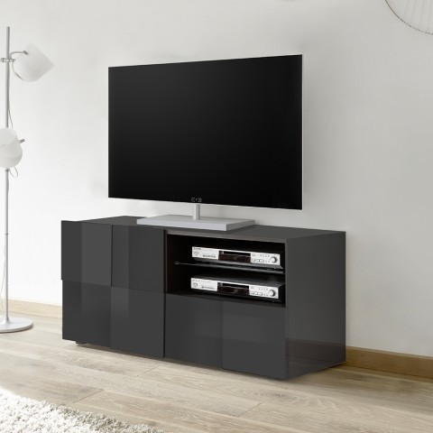 Meuble TV moderne porte tiroir à carreaux anthracite Petite Rt Dama Promotion