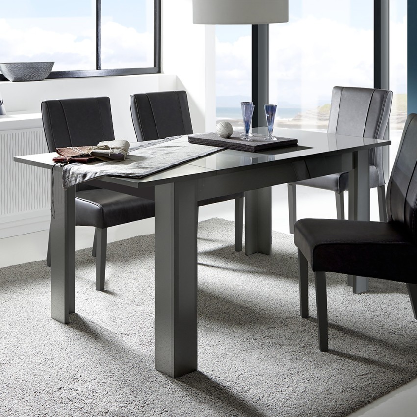 Moderner ausziehbarer Tisch 90x137-185cm hochglanz Anthrazit Fly Dama Aktion