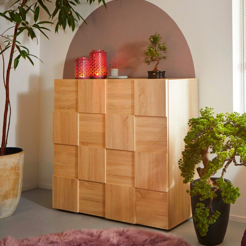 Hohe Anrichte aus Holz mit 2 Türen im Schachbrettmuster Dama Lola Sm Aktion Hohe Anrichte aus Holz mit 2 Türen im Schachbrettmuster Dama Lola Sm Aktion