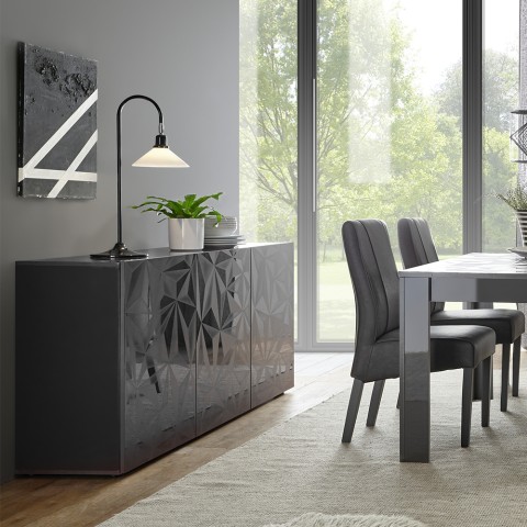 Sideboard 3 Türen glänzend grau modernes Sideboard Küche Wohnzimmer Prisma Rt S Aktion