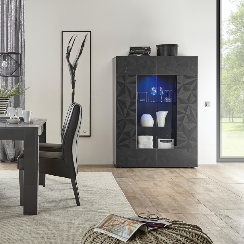 Moderne Vitrine Wohnzimmer, 2 Türen, grau hochglanz, 121x166 cm, Ego Rt Aktion Moderne Vitrine Wohnzimmer, 2 Türen, grau hochglanz, 121x166 cm, Ego Rt Aktion