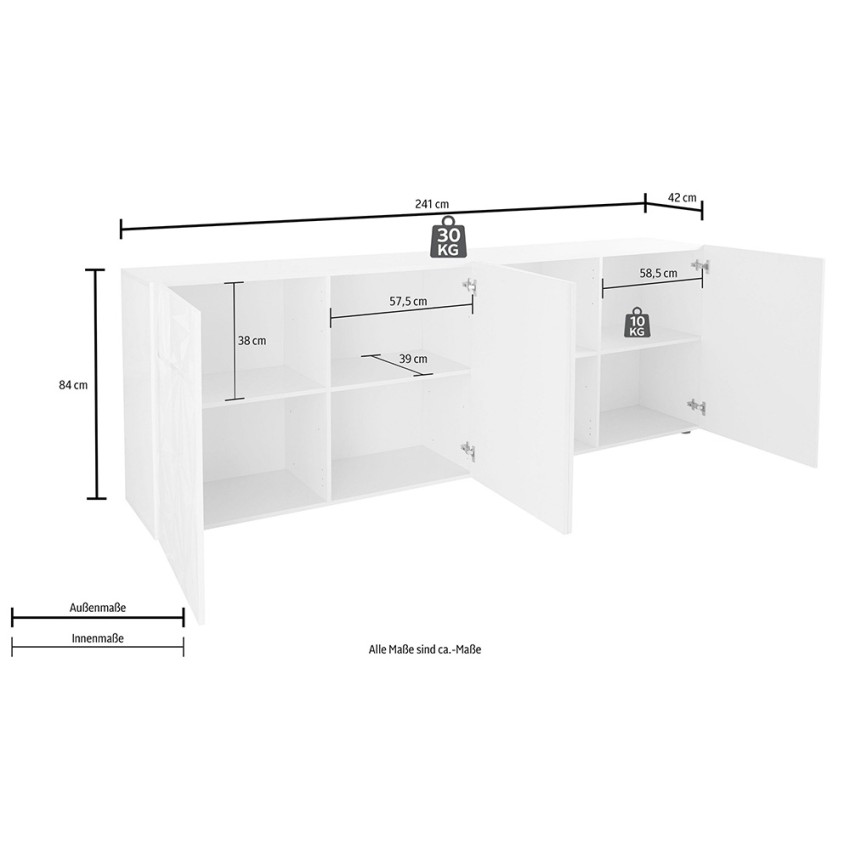 Credenza madia buffet 4 ante moderna bianco lucido 241cm Prisma Wh XL