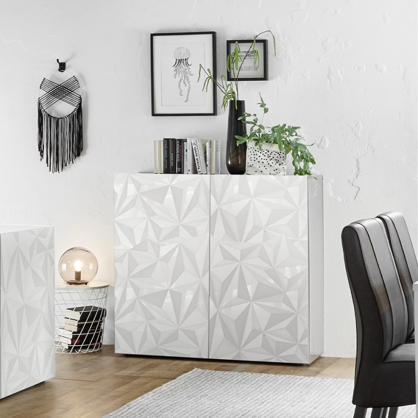 Buffet moderne 2 portes blanc brillant Prisma Tet Wh Promotion Buffet moderne 2 portes blanc brillant Prisma Tet Wh Promotion
