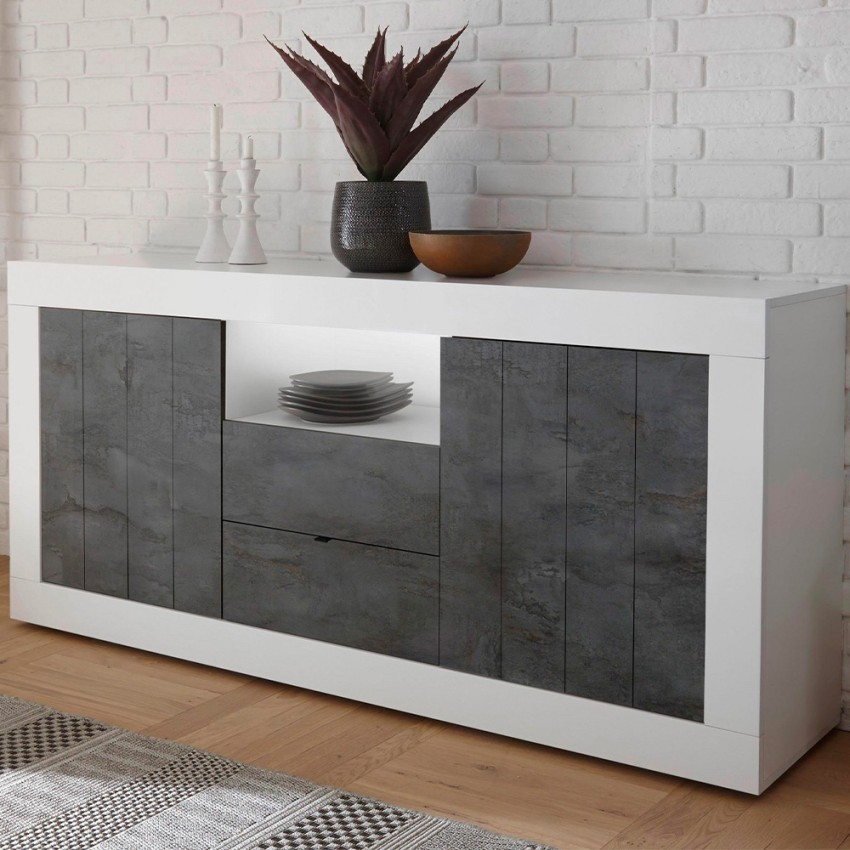 Moderner Sideboard mit 2 Türen und 2 Schubladen in Hochglanz Weiß Schwarz Doppel LBX Aktion Moderner Sideboard mit 2 Türen und 2 Schubladen in Hochglanz Weiß Schwarz Doppel LBX Aktion