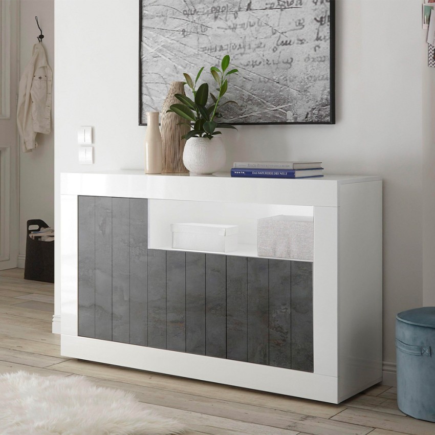 Buffet moderne 3 portes séjour blanc brillant noir Doppel MBX Promotion Buffet moderne 3 portes séjour blanc brillant noir Doppel MBX Promotion