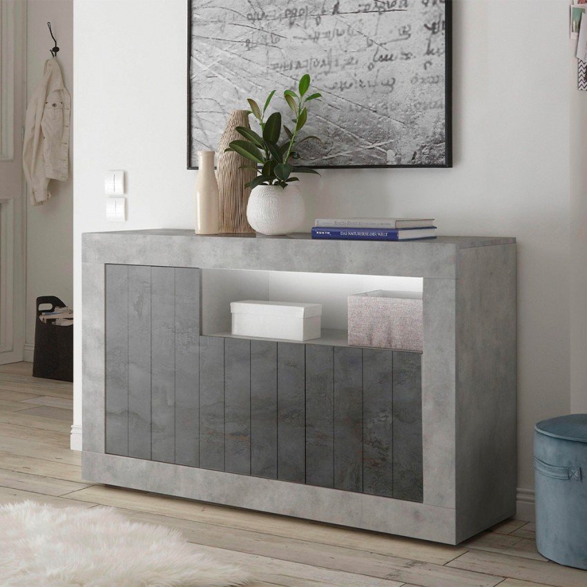 Moderne Designer-Sideboard 3-türig Grau Zement Schwarz Doppel MCX Aktion Moderne Designer-Sideboard 3-türig Grau Zement Schwarz Doppel MCX Aktion