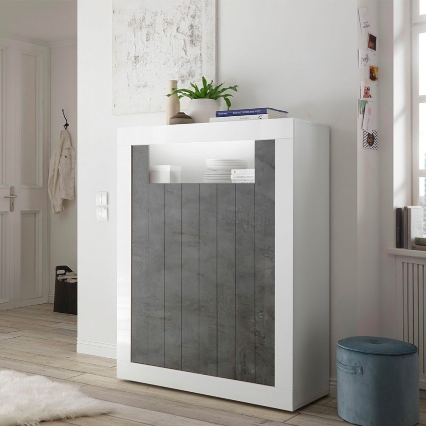 Hohe Anrichte Sideboard Wohnzimmer 2 Türen Weiß Hochglanz Schwarz Sior BX Aktion Hohe Anrichte Sideboard Wohnzimmer 2 Türen Weiß Hochglanz Schwarz Sior BX Aktion