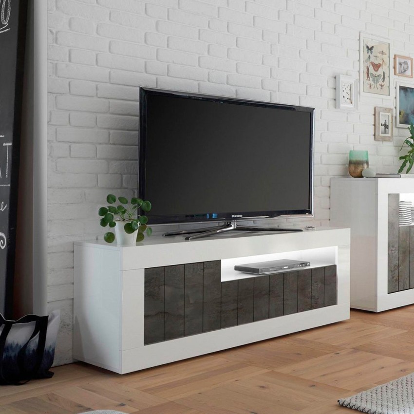 Meuble TV design moderne 138 cm 3 portes blanc brillant noir Jaor BX Promotion Meuble TV design moderne 138 cm 3 portes blanc brillant noir Jaor BX Promotion
