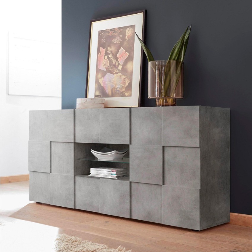 Buffet séjour 181cm 2 portes 2 tiroirs effet béton Dama Ct M Promotion Buffet séjour 181cm 2 portes 2 tiroirs effet béton Dama Ct M Promotion