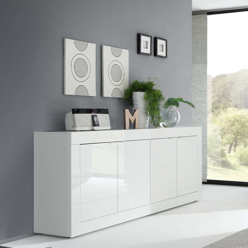 Buffet moderne 4 portes 207 cm blanc brillant Altea Wh Promotion Buffet moderne 4 portes 207 cm blanc brillant Altea Wh Promotion