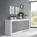 Credenza soggiorno moderna 4 ante bianco lucido cemento 207cm Altea BC Promozione