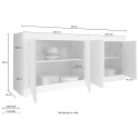 Modernes Wohnzimmer Sideboard 4 Türen glänzend weiß Zement 207cm Altea BC Modell