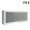 Sideboard 2 Türen 3 Schubladen weiß glänzend Zement 210cm Tribus BC Basic Verkauf