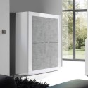 Küchenschrank Wohnzimmerschrank Madia 4 Türen glänzendes weißes Zement Novia BC Basic. Lagerbestand