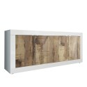 Wohnzimmer-Schrank Sideboard 4-türig 207cm glänzend weiß und Holz Altea BW. Angebot