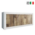 Wohnzimmer-Schrank Sideboard 4-türig 207cm glänzend weiß und Holz Altea BW. Verkauf
