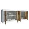 Wohnzimmer-Schrank Sideboard 4-türig 207cm glänzend weiß und Holz Altea BW. Sales