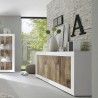 Wohnzimmer-Schrank Sideboard 4-türig 207cm glänzend weiß und Holz Altea BW. Rabatte