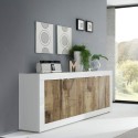 Wohnzimmer-Schrank Sideboard 4-türig 207cm glänzend weiß und Holz Altea BW. Katalog