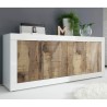 Wohnzimmer-Schrank Sideboard 4-türig 207cm glänzend weiß und Holz Altea BW. Lagerbestand