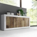 Credenza soggiorno 2 ante 3 cassetti bianco lucido e legno Tribus BW Basic Sconti