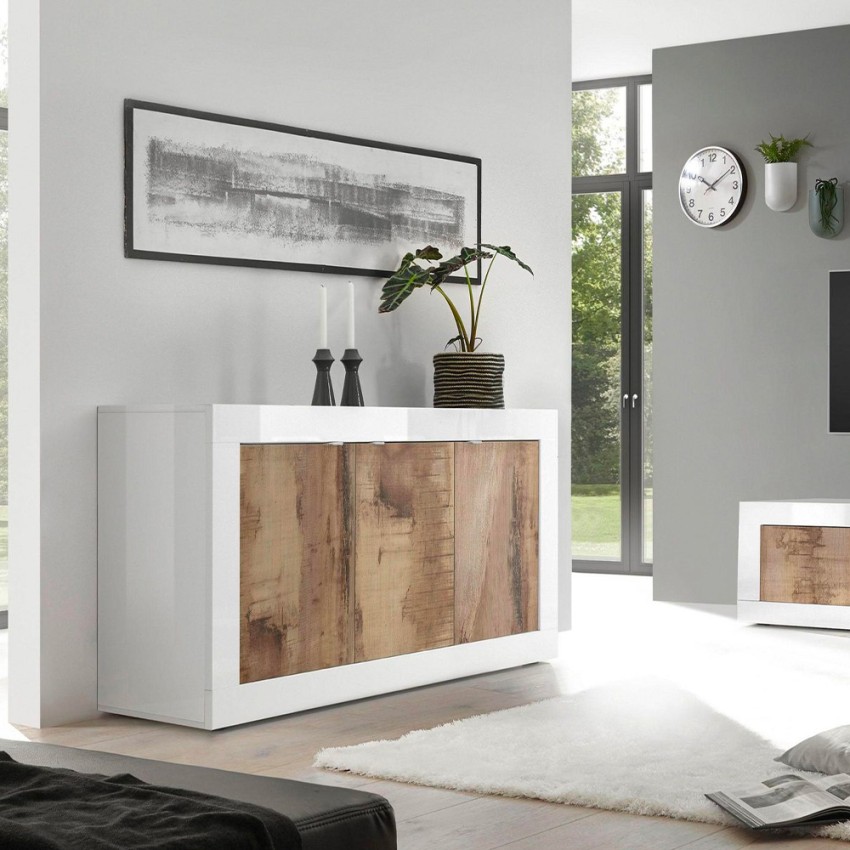 Buffet salon blanc brillant bois 3 portes 160cm Modis BW Basic Promotion Buffet salon blanc brillant bois 3 portes 160cm Modis BW Basic Promotion