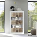 Wohnzimmer-Vitrine in glänzendem weißem Lack mit 4 Glastüren und Holzrahmen, Tina BW Basic. Auswahl