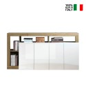 Wohnzimmer-Sideboard Madia 184cm 4 Türen glänzend weiß Eiche Cadiz BR Verkauf