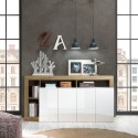 Wohnzimmer-Sideboard Madia 184cm 4 Türen glänzend weiß Eiche Cadiz BR Rabatte