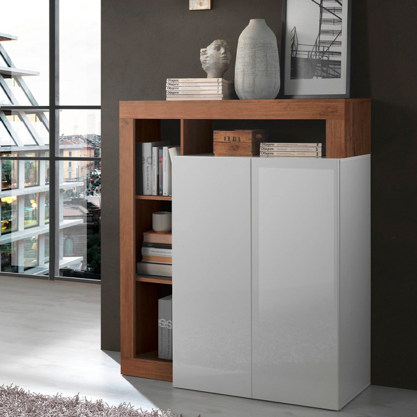 Credenza alta mobile cucina 2 ante bianco lucido legno noce Blume MR Promozione Credenza alta mobile cucina 2 ante bianco lucido legno noce Blume MR Promozione