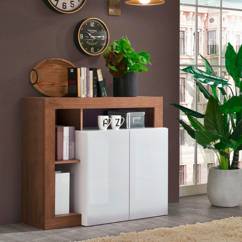 Buffet de salon 108 cm, meuble 2 portes blanc brillant en bois Reva MR Promotion Buffet de salon 108 cm, meuble 2 portes blanc brillant en bois Reva MR Promotion