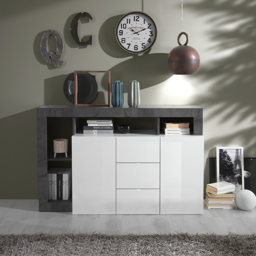 Moderner schwarzer Buffet-Schrank, 2 Türen, 3 Schubladen, Hochglanz Weiß Lavine BX Aktion Moderner schwarzer Buffet-Schrank, 2 Türen, 3 Schubladen, Hochglanz Weiß Lavine BX Aktion